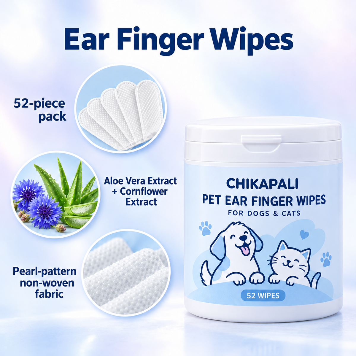 Pet Ear Cleaning Finger Wipes for Dogs and Cats