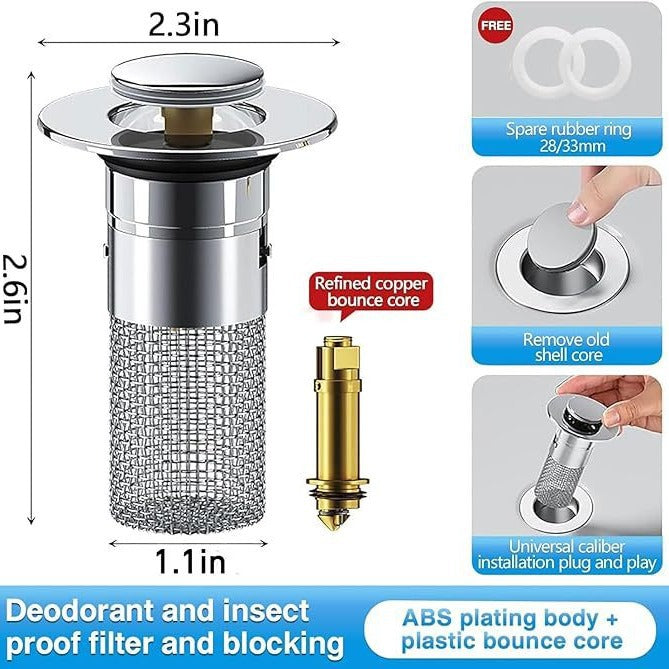 Pop-Up Sink Drain Stopper & Hair Catcher